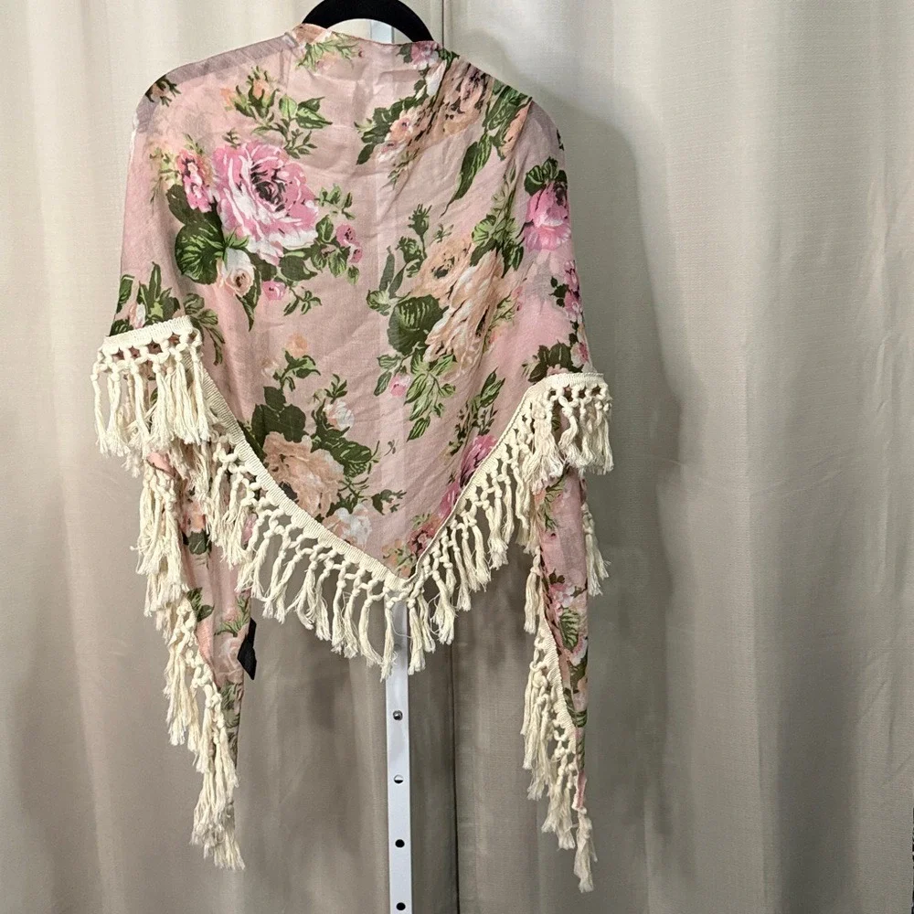 Steve Madden Floral Scarf Shawl Wrap with Fringe Trim - Picture 3 of 5